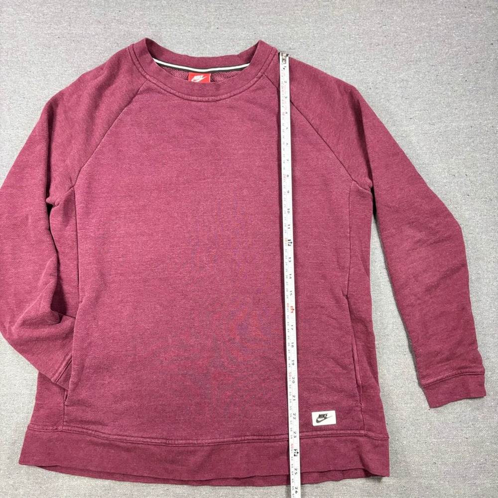 Nike Sweatshirt Women Medium Burgundy Raglan Sleeve Crew Neck Pocket Pullover - Picture 6 of 8
